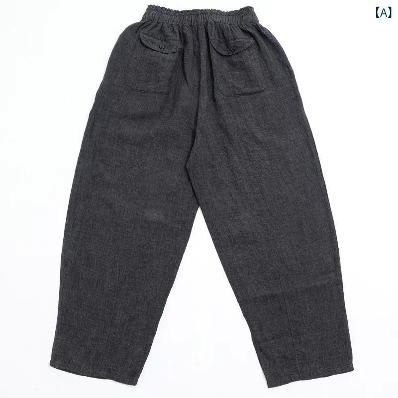 レディース 夏用 薄墨色 リネン 伸縮酉の方角 軽さ薄っぺら ゆったり 心地好い 九分丈 広広としたズボン下 通気性 吸湿速乾 普段使い走り ボトムス その他-日用品雑貨・文房具・手芸