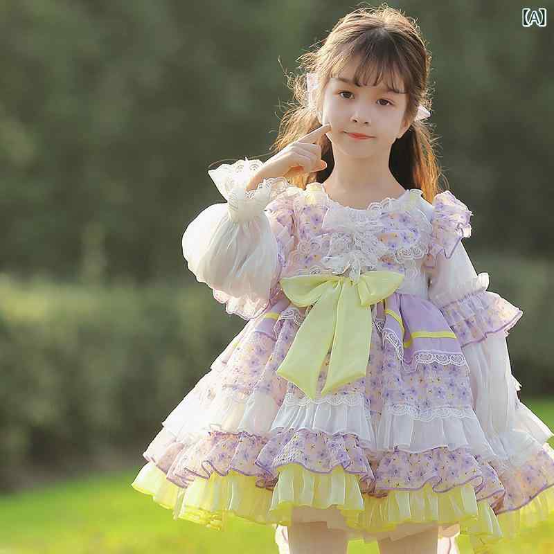 ワンピース キッズ 女の子 ロリータ プリンセス 花柄 春 かわいい フリル フレア チュール