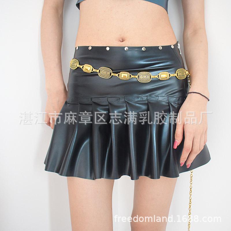 レディース セクシー パンク風 ラテックス ミニスカート ローライウエスト リベット ゴム素材 伸縮性 クラブ用 普段使い ブラック系 ピンク系｜新風堂