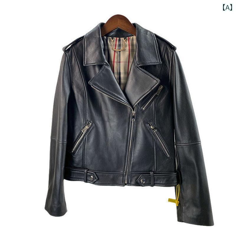レディース 秋冬 本革 羊革 ショート丈 ライダースジャケット スリムフィット シンプル スタイル スリムライン|新風堂