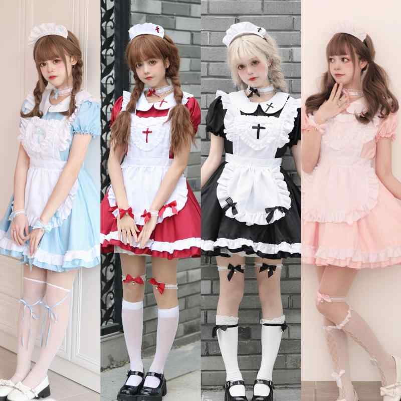 メイド服 ロリータ コスプレ クリスマス 十字架 かわいい スカート 女装用 冬 衣装 ユニセックス かわいいスタイル 通年対応