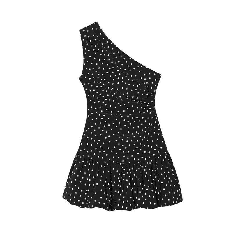 春夏 レディース セクシー オフショルダー ポルカドット プリーツ ワンピース ファッション スタイリッシュ 女性用 ドレス