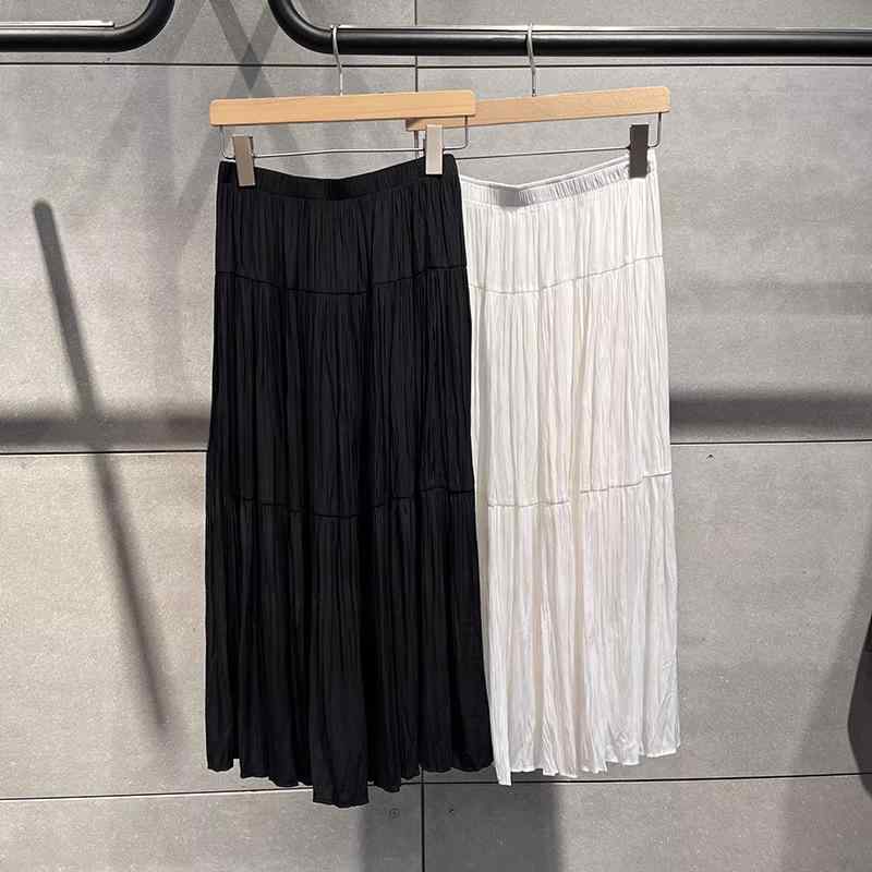 プリーツスカート レディース 中長丈 春夏 スタイリッシュ 合わせやすい フレア 軽量 コットン混 デイリー コーデ