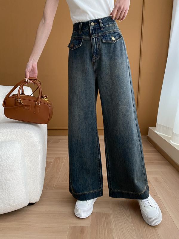 デニムパンツ ワイドレッグ ゆったり グレー 秋冬 リバーシブル カジュアル ストレッチ コットン混 ストリートスタイル フィット