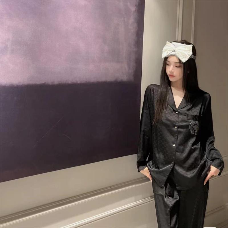 レディース パジャマ 接触冷感 長袖 ロングパンツ ブラック 提花柄 ルームウェア ホームファッション 部屋着 快適 ソフト素材 スタイル