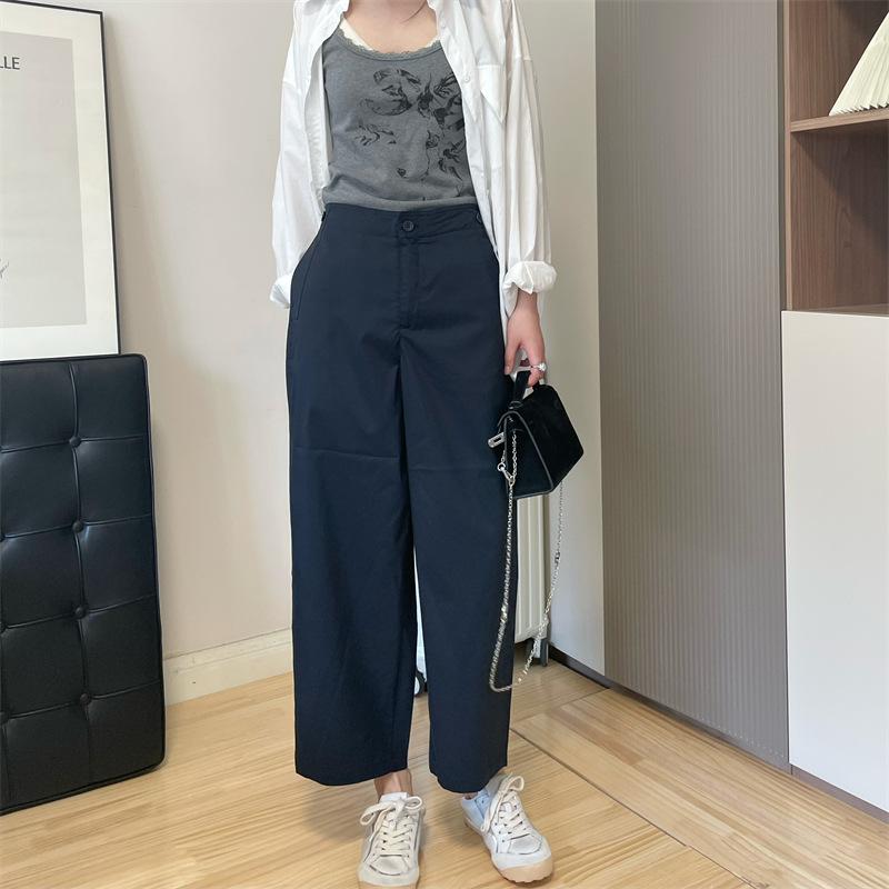 パンツ レディース 夏用 ハイウエスト ワイドレッグ ビッグシルエット フィット 9分丈 接触冷感 吸湿速乾 小柄向け カジュアル 韓国スタイル ゆったり 軽量 普段使い