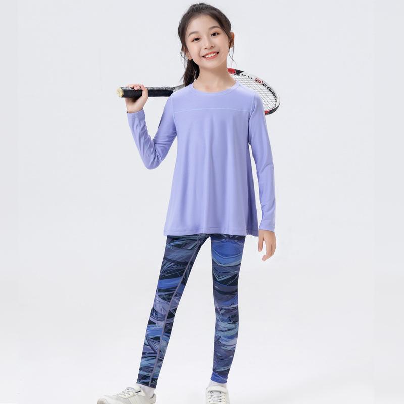 女の子 長袖 プルオーバー 速乾 スポーツセット サメ柄 レギンス ヨガ ダンス フィットネス ランニング 秋 吸湿速乾 アクティブウェア ストレッチ 動きやすい 子供服