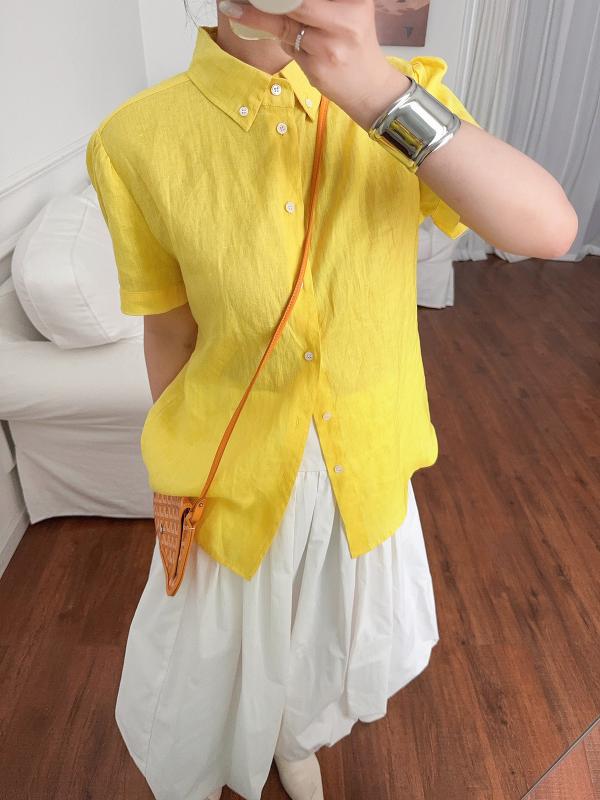 レディース 夏用 リネン 馬刺繍 短袖 シャツ 薄手 カジュアル 普段使い スタイリッシュ 軽量 吸湿速乾 コーディネート
