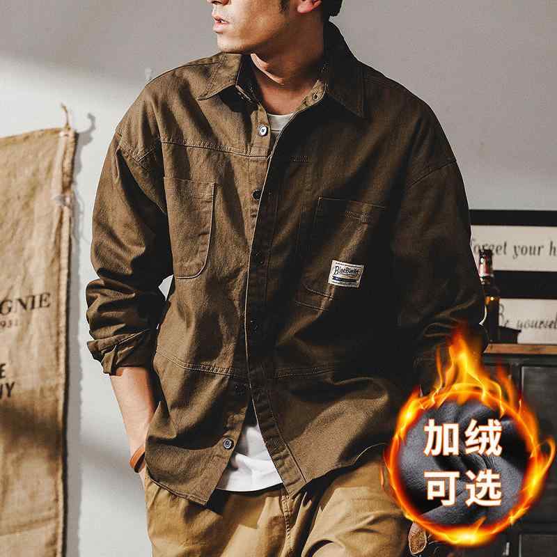秋冬 男性用 レトロ ワーク デニム ジャケット 長袖 厚手 コットン ゆったり ビッグシルエット カジュアル アウトドア 暖か 保温性 ストリート ファッション