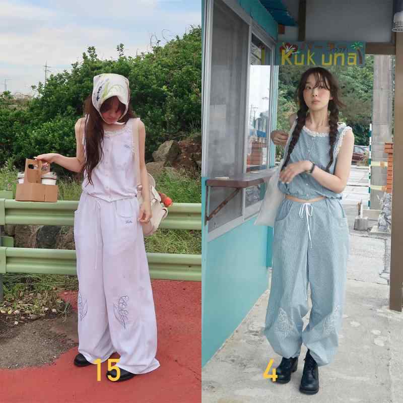 レディース 夏用 袖なし スピード競技 トップ さ百合 刺しゅう 心地よい ズボン下 書き割り 軽さ 綿混 原料品 花柄  口さかしい 表現スタイル トップス ボトムス 座標