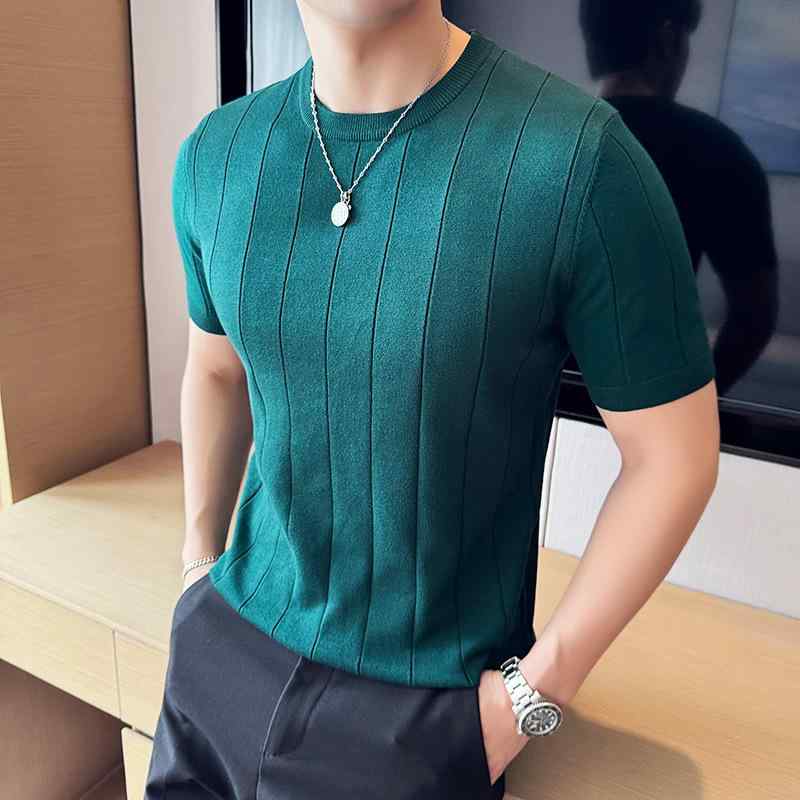 メンズ 半袖 Tシャツ 夏用 接触冷感 ニット 伸縮性 クルーネック 隠し柄 インナー カジュアル トップス 普段使い 軽量 吸湿速乾 ベースレイヤー