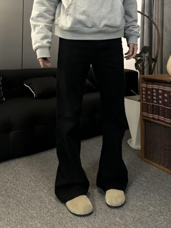 デニムパンツ メンズ ブラック ストレート 微フレア レトロ スリム コットン カジュアル 普段使い