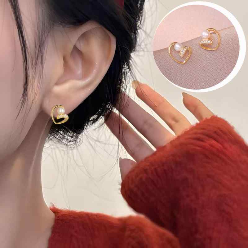 イヤリング レディース シルバー 針 レトロ 淡水パール ハート ジルコニア かわいい アクセサリー｜新風堂