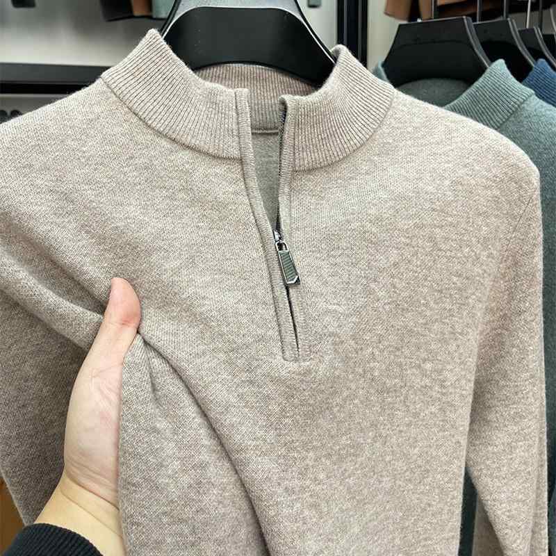 ニット セーター メンズ 男性 冬 秋冬 立ち襟 ハーフジップ プルオーバー ウール 100% 厚手 防寒 保暖 暖かい 無地 インナー カジュアル トップス 紳士 普段使い 通勤 通学 シンプル チャコール グレー ブラック|新風堂