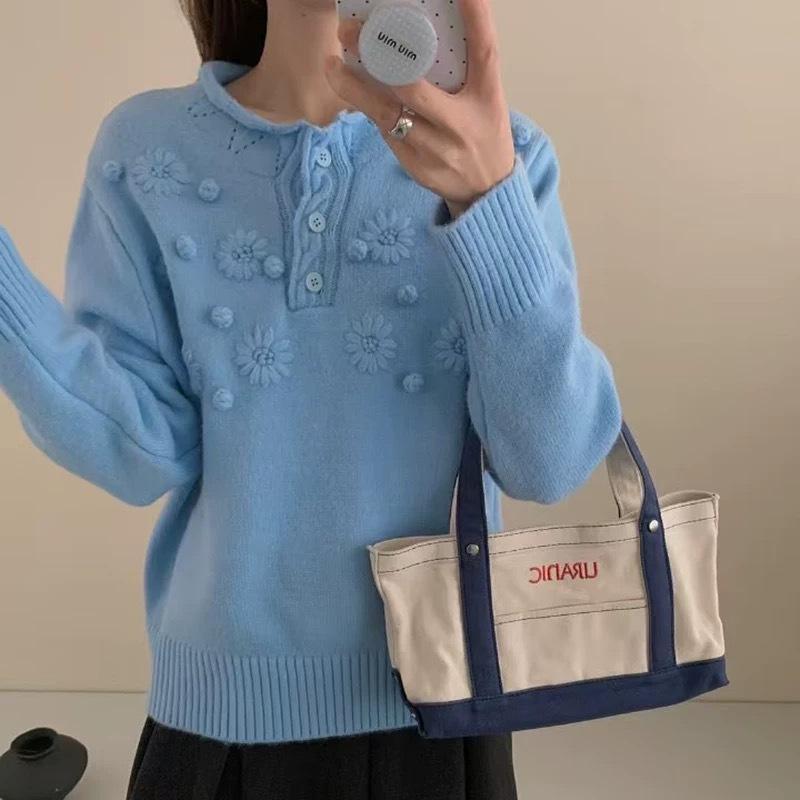 レディース 編み物スウェーター 立体花柄刺しゅう ゆったりティーシャツ 愛くるしげ パステル色の 春 トップス スウェーター 編み物いの一番 刺しゅう 花柄 ゆったり影ぼうし 延性のある原料品 春物 口さかしい お上さん用 優しいこと 日常使い走り