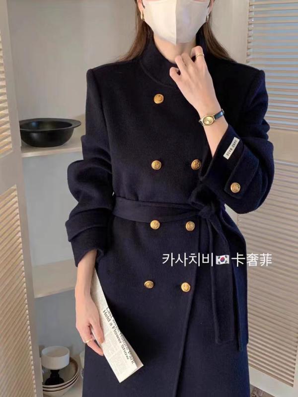 厚地の外套 羊毛 両面毛糸 ロング丈 韓国 パッド肩部 か細い填まる 毛織り アウター 秋冬 生あたたかい 御前上等感 今めかしい 上半身生産ライン
