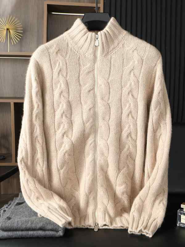 ジレー メンズ 成人男性用 トップス 羽織り 編み物 スウェーター アウター 100% カシミール  野羊絨 有線テレビ編み 長袖 前食い違い 立ち襟 Vのど首 無地 年月 秋冬 通学 通い 普段使い走り 成人男性服 厚地の外套 防寒 生あたたかい 伸縮性 軽さ 御前上等感 カ