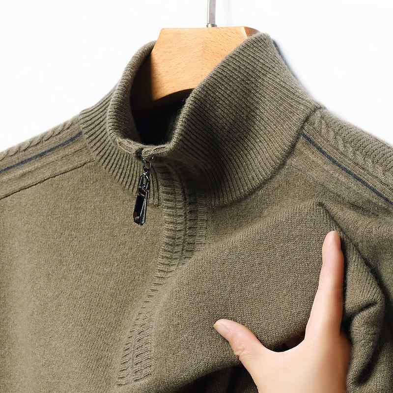 ニット セーター メンズ カシミヤ ウール 混 立ち襟 スタンドカラー ジップ アップ 厚手 防寒 暖かい 普段 使い 通勤 用 アウター トップス プルオーバー カジュアル シンプル 無地 紳士服 おしゃれ 秋冬 大きいサイズ ゆったり|新風堂