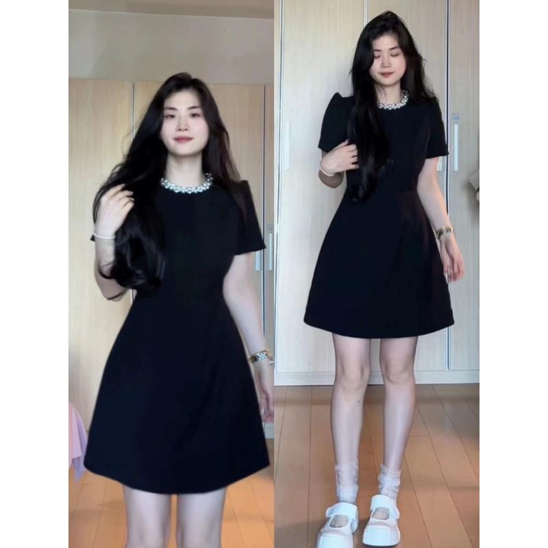 ワンピース レディース 大きいサイズ 大きめ サイズ ゆったり 春夏 Aライン ミニ丈 ショート丈 ドレス ウエストマーク 着痩せ 細見え 体型カバー お腹周り 二の腕カバー フレンチシック エレガント 上品 きれいめ クラシカル お出かけ デート ブラッ｜新風堂