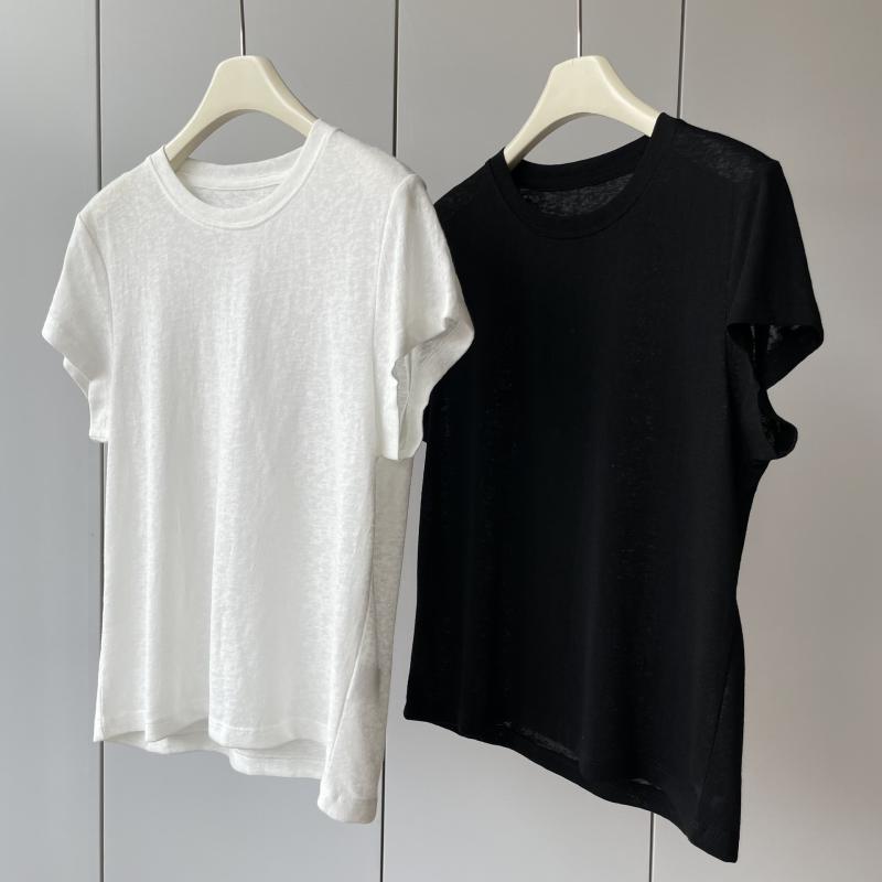 Tシャツ レディース 半袖 リネン 麻 100% トップス カットソー チュニック プルオーバー 丸首 クルーネック 無地 薄手 軽量 軽い 涼しい 吸湿 速乾 快適 爽やか 普段使い カジュアル シンプル ゆったり 大きいサイズ 体型カバー 着痩せ 細｜新風堂