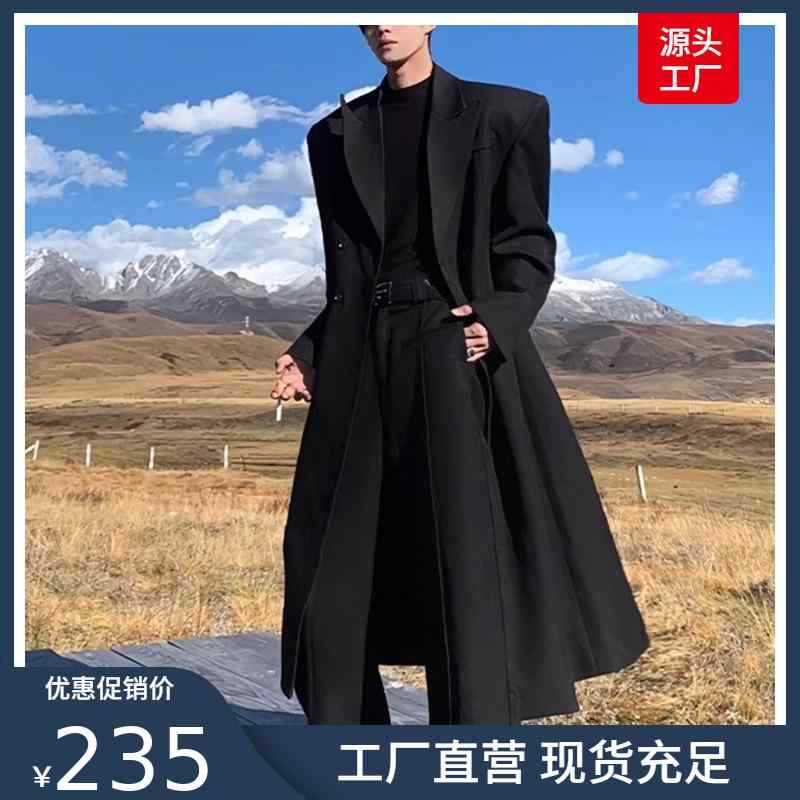 コート メンズ 冬用 厚手 ウール トレンチ風 パッドショルダー ブラック 暖か 防風 綿入れ アウター 肩入れ 風通し 防寒 ロング丈｜新風堂