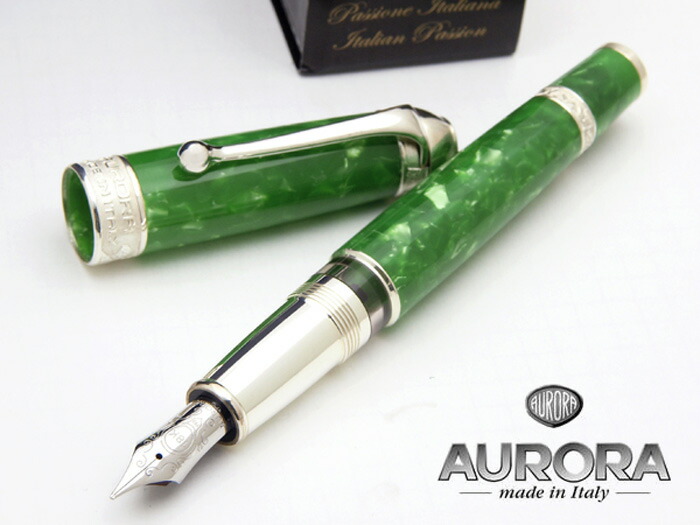 楽天市場 即納 Aurora アウロラ 2012年登場 世界450本限定 マーレ ティレニア シルバー 万年筆 翡翠 グリーン 純銀無垢 18kニブ リザーブタンク付ピストン吸入式 送料無料 筆記具専門店ペンライフ