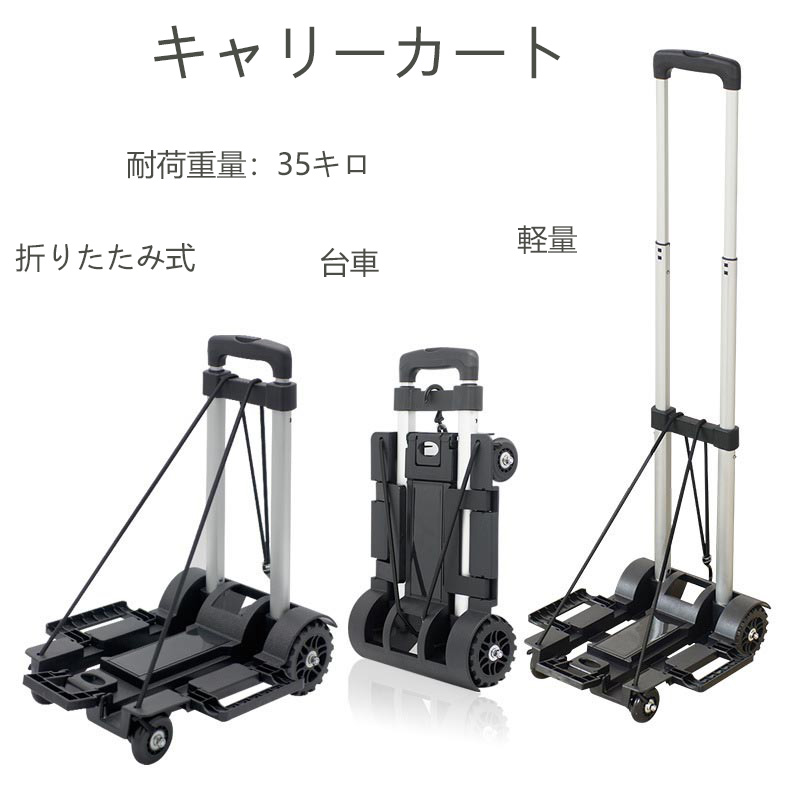 キャリーカート 折りたたみ 台車 耐荷重35kg アウトドア 軽量 本体1.6kg 小さい コンパクト 4輪 キャリー ショッピングカート 折りたたみ式 キャリオカート 軽量 買い物 コンテナ カート 台車 アウトドア キャンプ スポーツ レジャー 運動会 コンパクト 便利