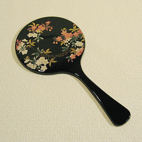 山中漆器　丸手鏡　ハンドミラー　弥生黒