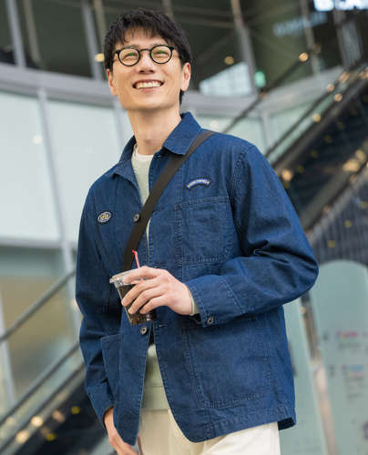 Hush Puppies（ハッシュパピー） インディゴワッペンカバーオール メンズ 長袖 プルオーバー