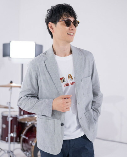 Hush Puppies（ハッシュパピー） 麻入り口・入口ドビーストライプシャツジャケット メンズ 長袖 父の日 差し上げ物 差し上げ物 生まれ落ちる日 御父っつぁん 成人男性 しっぺい返し