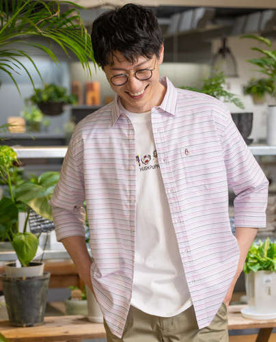 Hush Puppies（ハッシュパピー） ボイルボーダー7分袖シャツ　メンズ
