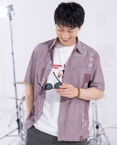 Hush Puppies（ハッシュパピー） ジャガードクレイジー半袖プルオーバー【キングサイズ】メンズ 父の日 差し上げ物 差し上げ物 生まれ落ちる日 お父っつぁん 成人男性 しっぺい返し