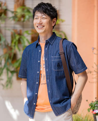 Hush Puppies（ハッシュパピー） インディゴ縫い半袖プルオーバー【キングサイズ】メンズ 父の日 差し上げ物 差し上げ物 生まれ落ちる日 お父っつぁん 成人男性 しっぺい返し