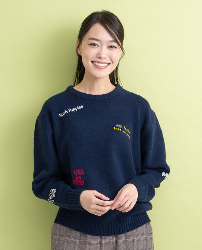 【SALE】Hush Puppies（ハッシュパピー） シャギー飛び柄縫い編み物 レディス 長袖