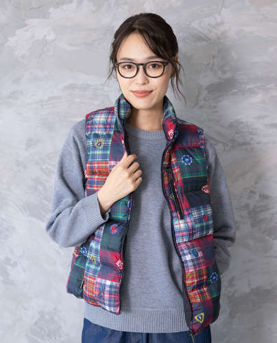 【SALE】Hush Puppies（ハッシュパピー） パッチワーク刷り上げる 落ちこむより良い レディス 袖なし 防寒