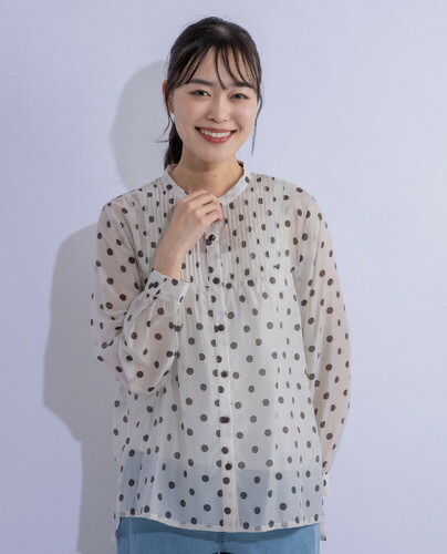 小花ドットPTバンドカラーシャツ - ハッシュパピーアパレル公式
