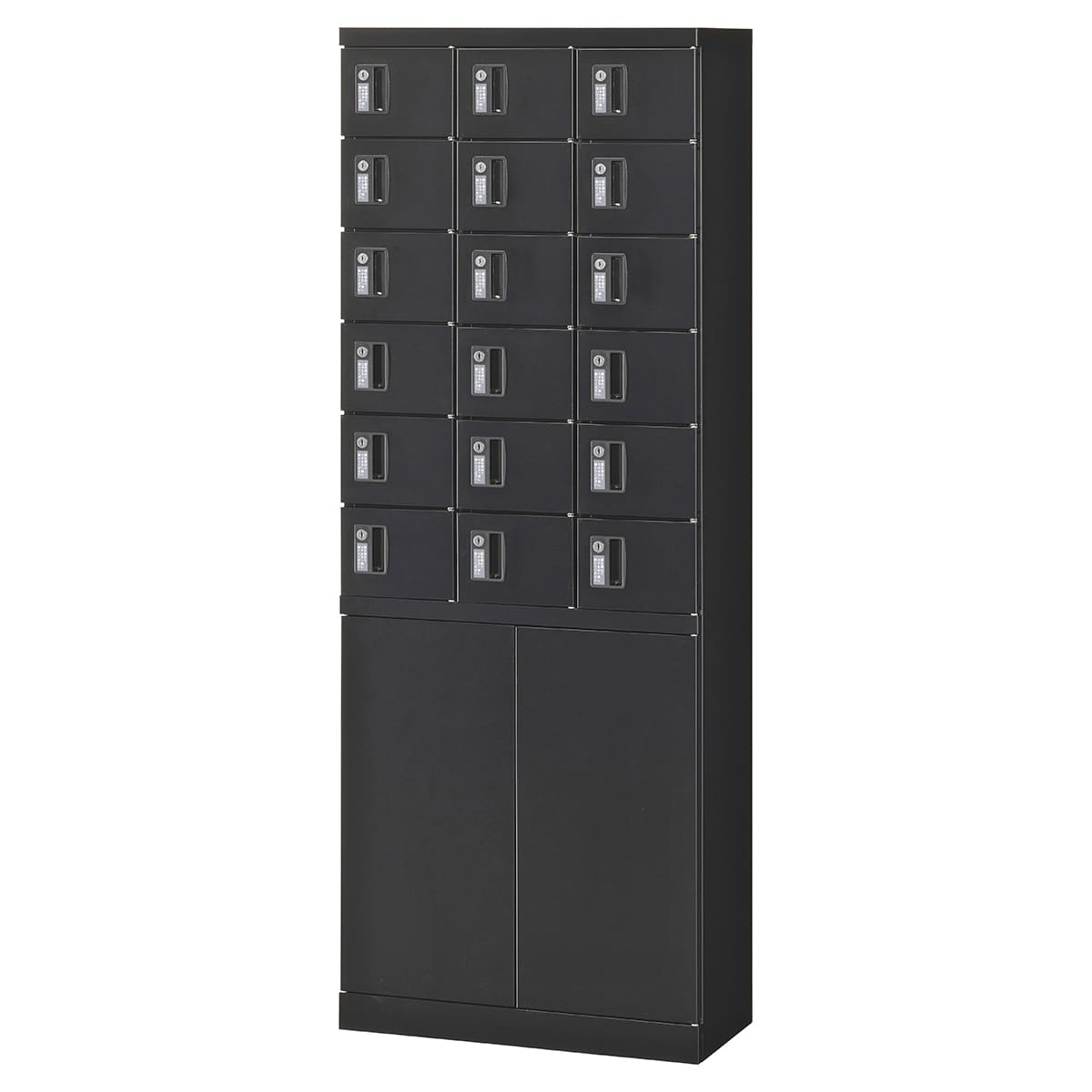法人様制限事項 価値高い品ロッカー FKLKK-18H 3列6段 18人用 召し使い両開き納める付 黒いこと繻子 藤沢製作 ロッカー-オフィス家具