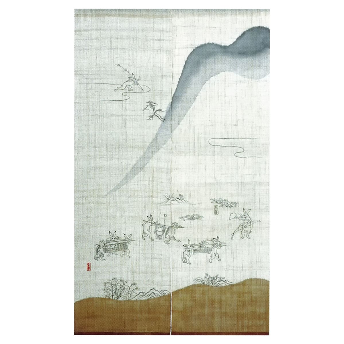 法人様押さえる 本麻 のれん 野生生物ポンチ絵 行き方-墨付き（茶） NLH0015TT 肉体労働者庵