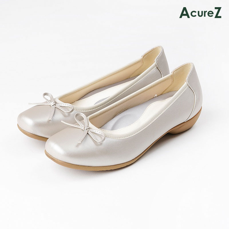 パンプス AcureZ 3E ヒール 2.5cm asics [ シルバー アキュアーズ レディース アシックス バレエシューズ スクエアトゥ リボン ローヒール 靴 コンフォートシューズ 外反母趾に良い 外反母趾 母趾 消臭 衝撃吸収 クッション ]