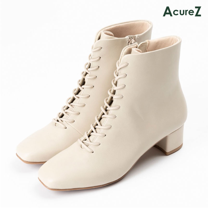 レディース ブーツ AcureZ 3E ヒール 4cm asics [ アイボリー アキュアーズ レディース アシックス 防水 生活防水 防水 雨 雨靴 梅雨 カジュアルブーツ スクエアトゥ チャンキーヒール 靴 コンフォートシューズ 紐 紐靴 レースアップ 消臭 衝撃吸収 クッション ]｜ビジネスシューズのシューカフェ