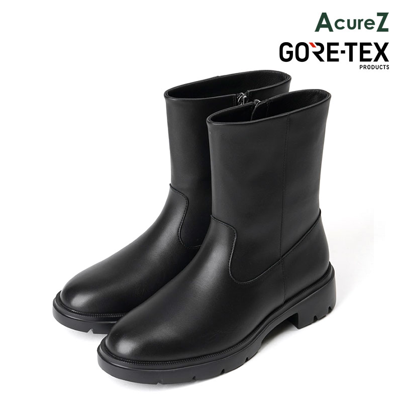レディース ブーツ AcureZ 3E ヒール 4.5cm asics [ ブラック アキュアーズ レディース アシックス GORE-TEX ゴアテックス 防水 雨 雨靴 梅雨 カジュアルブーツ ラウンドトゥ チャンキーヒール 靴 コンフォートシューズ ファスナー レザー 本革 牛革 ]｜ビジネスシューズのシューカフェ