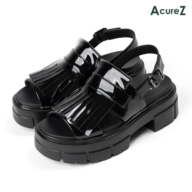 サンダル AcureZ 3E ヒール 5.5cm asics [ ブラックエナメル アキュアーズ レディース アシックス 厚底サンダル スポサン スポーツ スポーツサンダル トラッドサンダル オープントゥ 靴 コンフォートシューズ ベルト ベルト付き 通気性 衝撃吸収 クッション ]