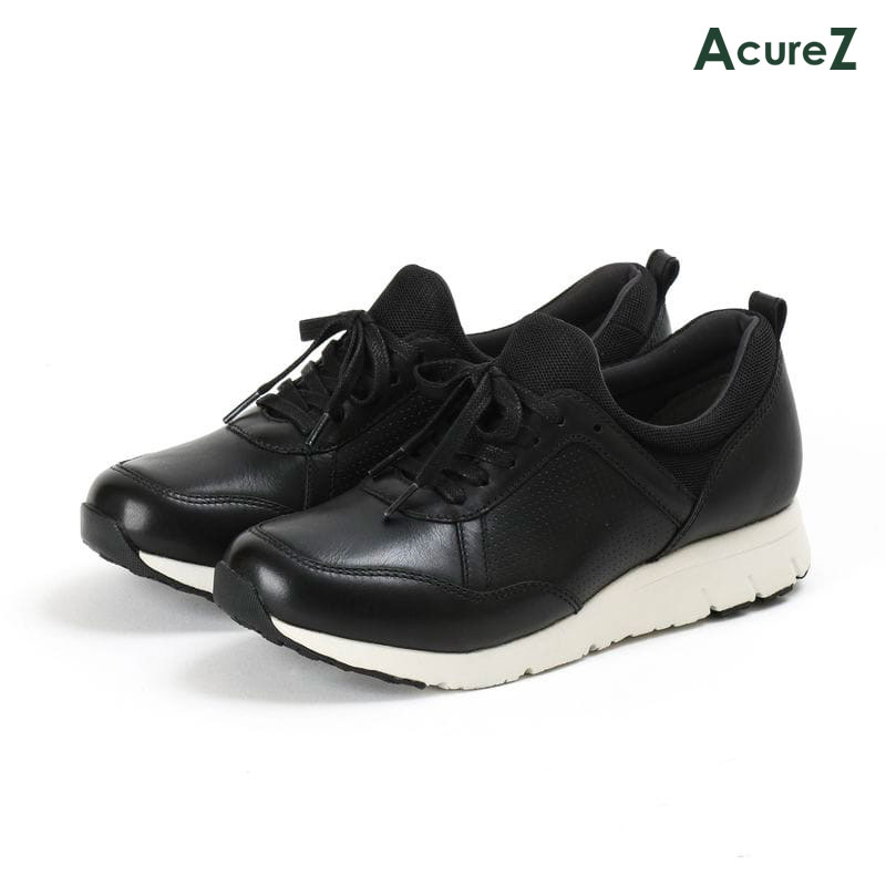 スニーカー AcureZ 3E asics [ ブラック アキュアーズ レディース アシックス レザースニーカー ラウンドトゥ 靴 コンフォートシューズ 紐 紐靴 レザー 本革 牛革 消臭 衝撃吸収 クッション 柔らか 柔らかい やわらかい 痛くない 疲れない フィット 軽量 軽い 長時間 ]