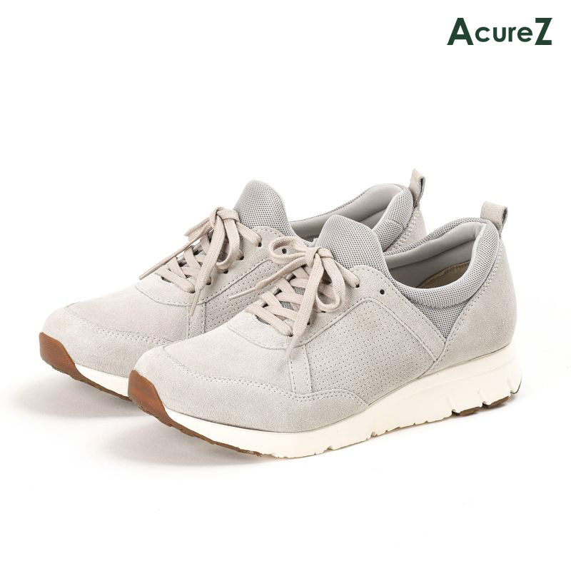 スニーカー AcureZ 3E asics [ グレー アキュアーズ レディース アシックス レザースニーカー ラウンドトゥ 靴 コンフォートシューズ 紐 紐靴 レザー 本革 牛革 消臭 衝撃吸収 クッション 柔らか 柔らかい やわらかい 痛くない 疲れない フィット 軽量 軽い 長時間 ]