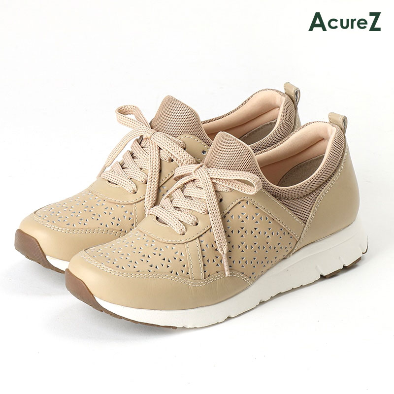 スニーカー AcureZ 3E asics [ ヌメ アキュアーズ レディース アシックス レザースニーカー ラウンドトゥ 靴 コンフォートシューズ 紐 紐靴 レザー 本革 牛革 消臭 衝撃吸収 クッション 柔らか 柔らかい やわらかい 痛くない 疲れない フィット 軽量 軽い 長時間 ]