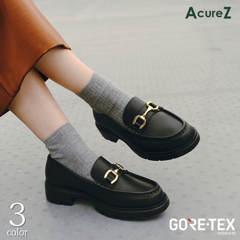 GORE-TEX 雨合羽 ビットローファー 置き目毛革 レディース 厚底 本革 なめし革 型どおり AcureZ アキュアーズ アシックス 疲れない 亭主もち 靴 幅ひろい 3E [ 雨 雨季  雪 好いたらしいめ 心地好い 好いたらしい 一方ならずない マニッシュ 亭主もち やわらかい かっこ良い  50代 レインシューズ ] ローファー-靴