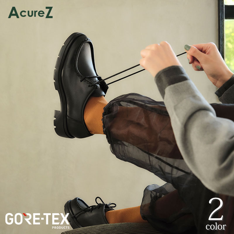 GORE-TEX 防水 チロリアン シューズ レディース 厚底 紐靴 本革 レザー 歩きやすい AcureZ アキュアーズ アシックス 疲れない 女性 靴 幅広 3E [ 雨 梅雨 雪 スニーカー カジュアル 可愛い 痛くない マニッシュ ママコーデ おじ靴 おしゃれ レインシューズ ]