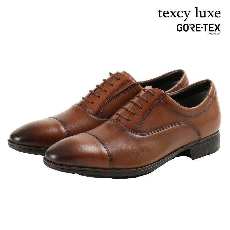 ビジネスシューズ texcy luxe 3E asics [ ブラウン テクシー リュクス メンズ アシックス GORE-TEX ゴアテックス 防水 雨 雨靴 梅雨 ストレートチップ スクエアトゥ 内バネ 内羽根 靴 コンフォートシューズ 革靴 サイドゴア 脱ぎ 履き 楽 レザー 本革 通気性 蒸れにくい ]