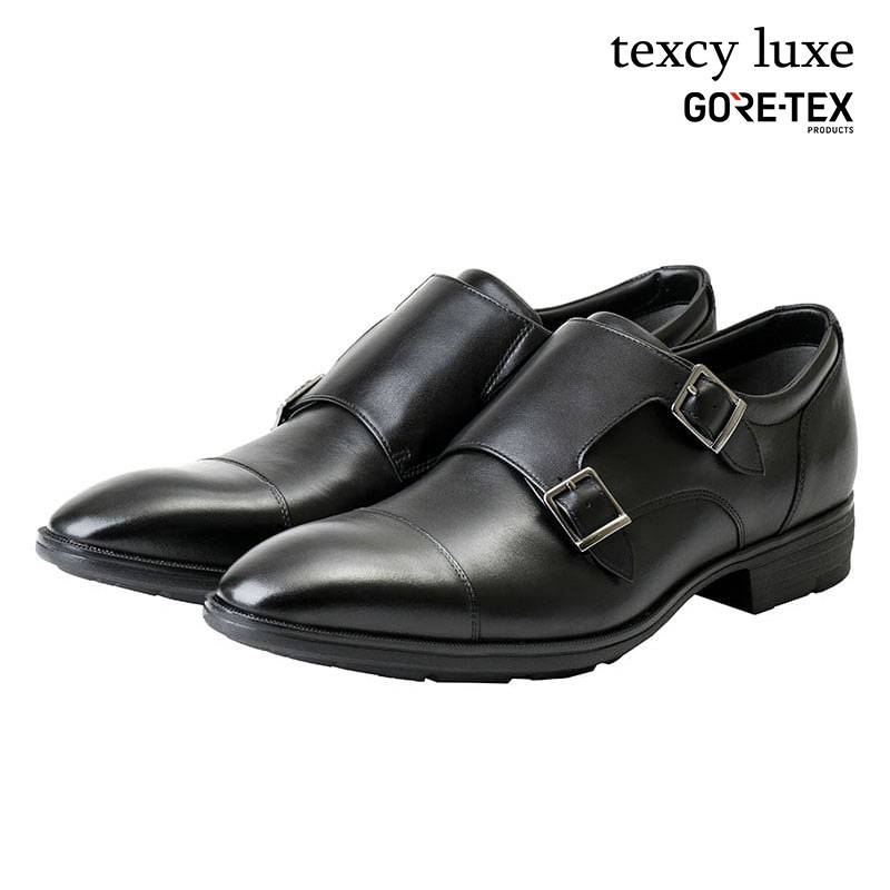 ビジネスシューズ texcy luxe 3E asics [ ブラック テクシー リュクス メンズ アシックス GORE-TEX ゴアテックス 防水 雨 雨靴 梅雨 ダブルモンクストラップ モンクストラップ スクエアトゥ 靴 コンフォートシューズ 革靴 レザー 本革 通気性 蒸れにくい 消臭 抗菌 ]