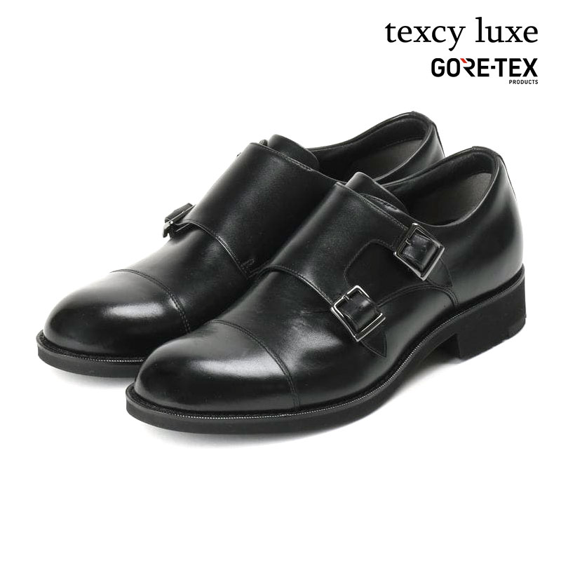 ビジネスシューズ texcy luxe 2E asics [ ブラック テクシー リュクス メンズ アシックス GORE-TEX ゴアテックス 防水 雨 雨靴 梅雨 ダブルモンクストラップ モンクストラップ ラウンドトゥ 靴 コンフォートシューズ 革靴 レザー 本革 通気性 蒸れにくい 消臭 抗菌 ]